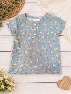 Place Girls Floral Ribbed Top | Size 4T Toddler | Blue